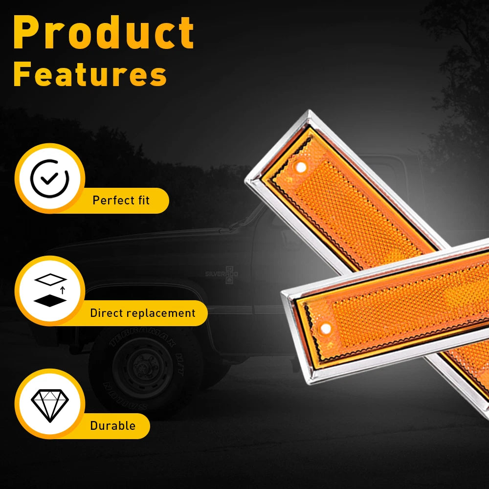 For 1981-91 Chevy GMC Amber C/K Front Bumper Side Light Marker Fender Lamp Shell 6B93BC-57