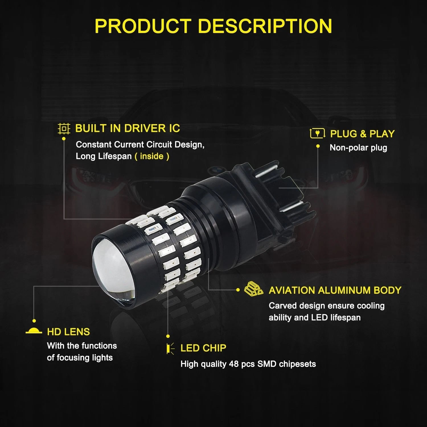 2X AUXITO 3157 3457 LED Brake Light Bulb Red Tail Stop Strobe Blinking Flash 48H AUXITO