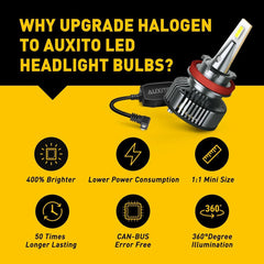 AUXITO H11B Super White No CANbus Error LED Headlight Bulbs High Low Beam Combo AUXITO