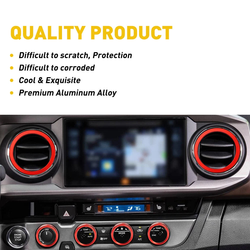 Red Air Condition AC Knob Cover Ring Trim for Toyota Tacoma 2016-22 Accessories 6B93BC-57