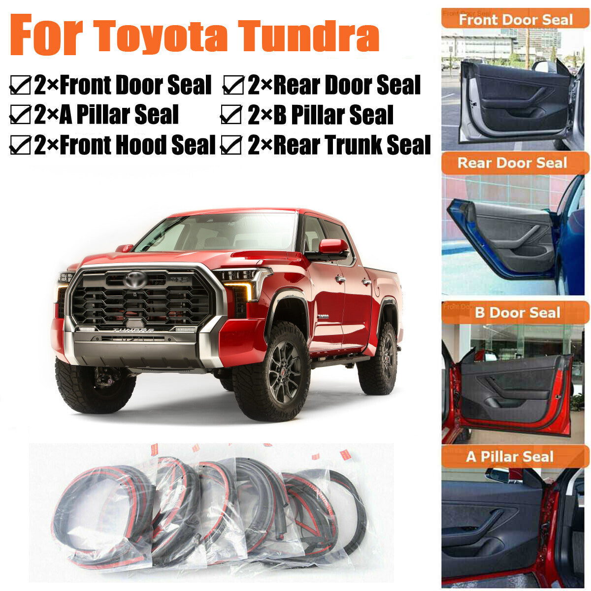 Door Rubber Seal Strips Weather Draft Wind Noise Reduction Kit For Toyota Tundra