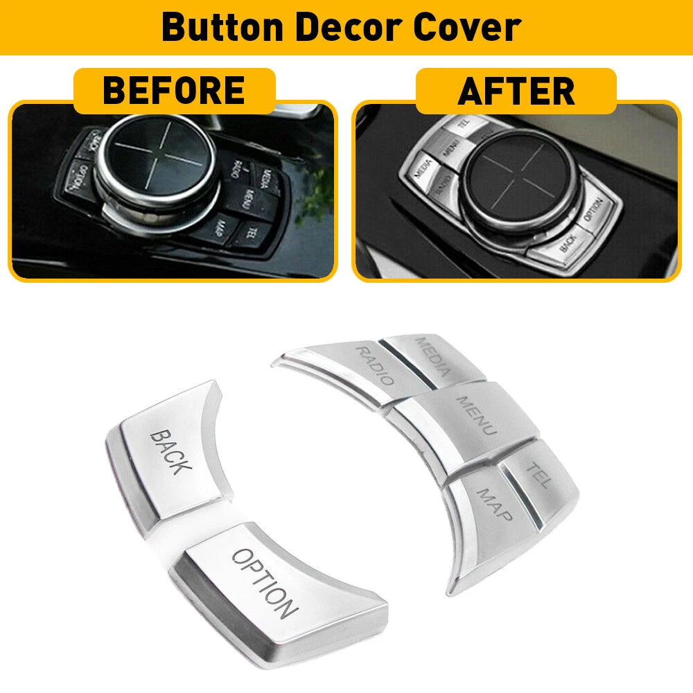 Chrome 7 Multi-Media Button Cover Decor Trim For BMW F10 F30 M1 2 Series iDRIVE 6B93BC-57