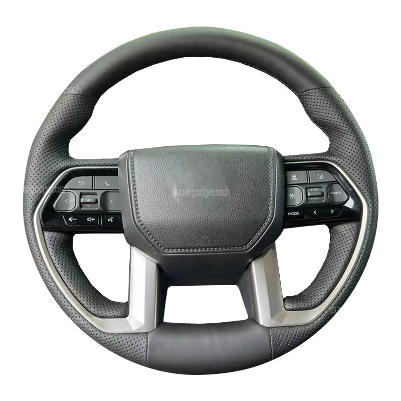Black&Hole Leather Steering Wheel Stitch on Wrap Cover For Toyota Tundra 2021-24