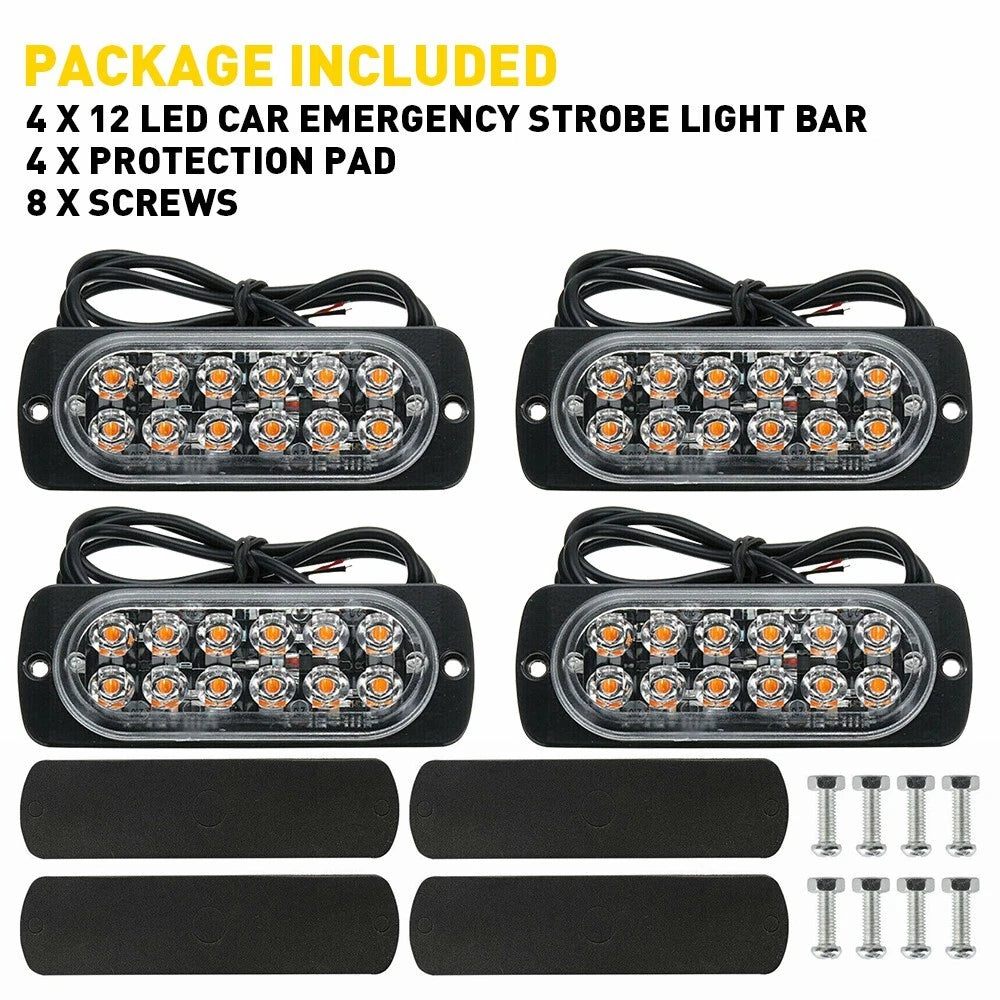 4x Amber 12 LED Car Truck Beacon Warning Hazard Flash Strobe Light US 6B93BC-57