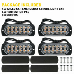 4x Amber 12 LED Car Truck Beacon Warning Hazard Flash Strobe Light US 6B93BC-57