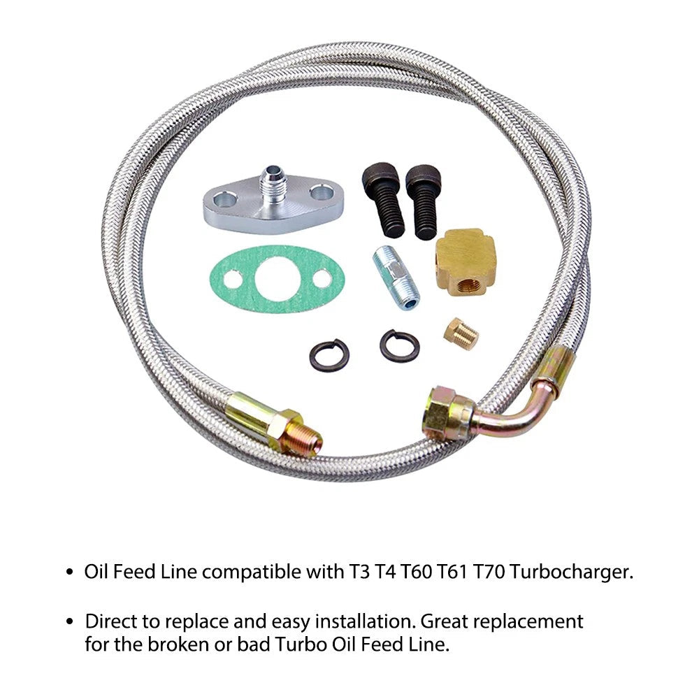 51" Length Hose 4AN Turbo Oil Feed Line Aluminum Alloy 90 Degree Straight 1/8NPT 6B93BC-57