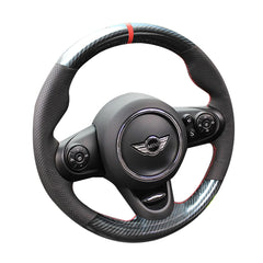 Carbon Fiber&Hole Leather Steering Wheel Hand Sewing Wrap Cover For Mini Cooper