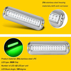 42 LED Green 316 Stainless Steel Underwater Boat Transom Marine Lights Pontoon 6B93BC-57