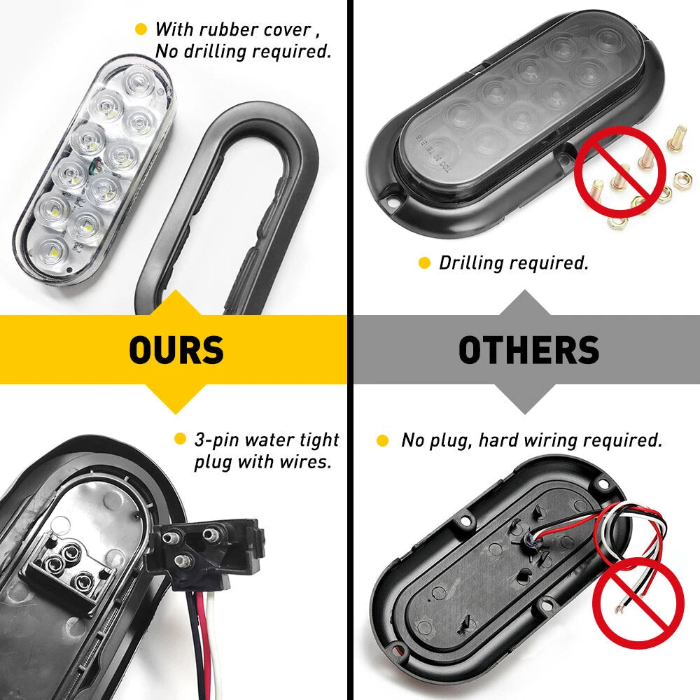 2PCS TRAILER TRUCK WHITE LED SURFACE MOUNT 6"IN OVAL STOP TURN TAIL LIGHT SEALED 6B93BC-57