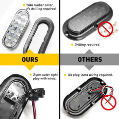 2PCS TRAILER TRUCK WHITE LED SURFACE MOUNT 6"IN OVAL STOP TURN TAIL LIGHT SEALED 6B93BC-57