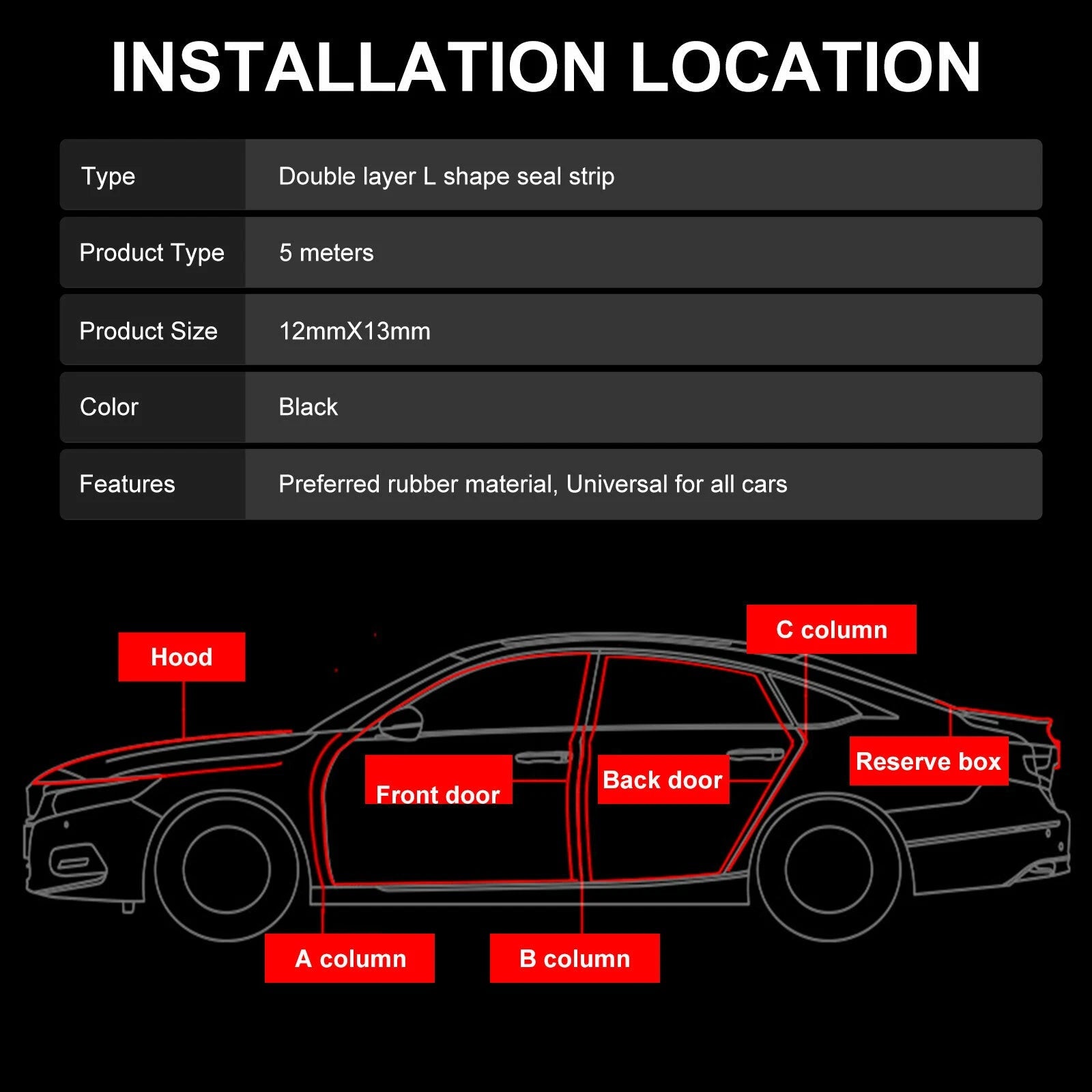 Universal Car Door Rubber Seal Weather Hollow Strip Weatherstrip 16FT 5M L-Shape 6B93BC-57