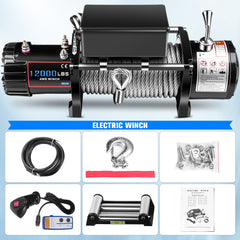 ECCPP 12V 12000LBS Electric Winch Steel Cable Truck Trailer Towing Off Road 4WD 6B93BC-57
