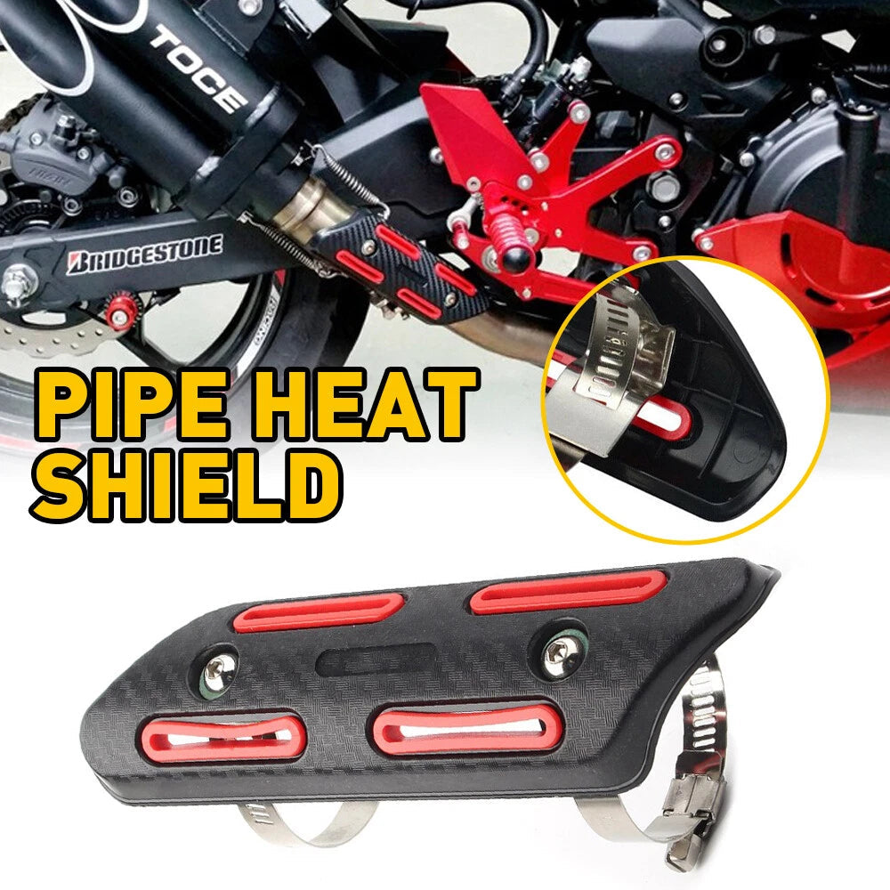Carbon fiber Exhaust Muffler Pipe Heat Shield Cover Red Universal Motorcycle EOA 6B93BC-57
