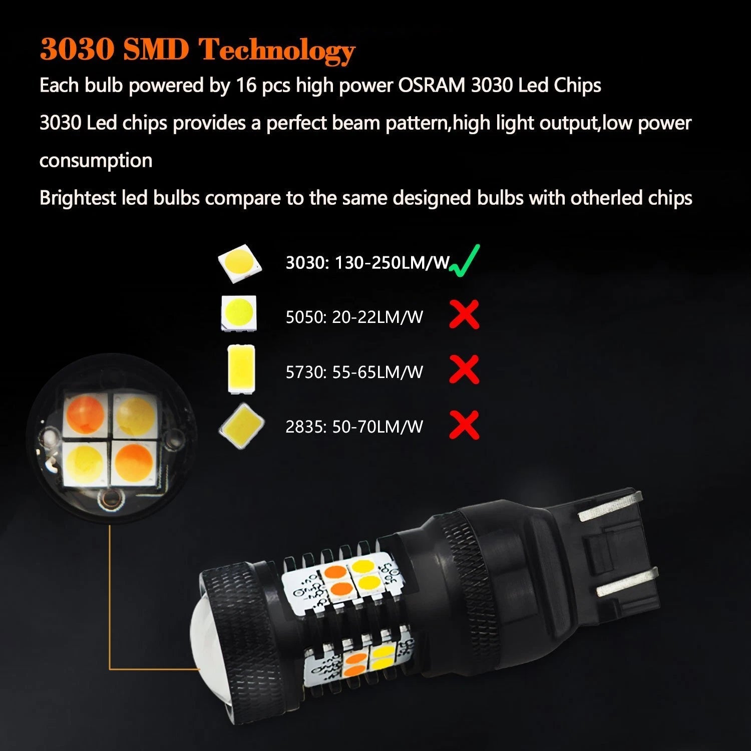 2X 7443 7444 Amber/Yellow Switchback Dual Color Turn Signal Light bulbs LED EOA 6B93BC-57