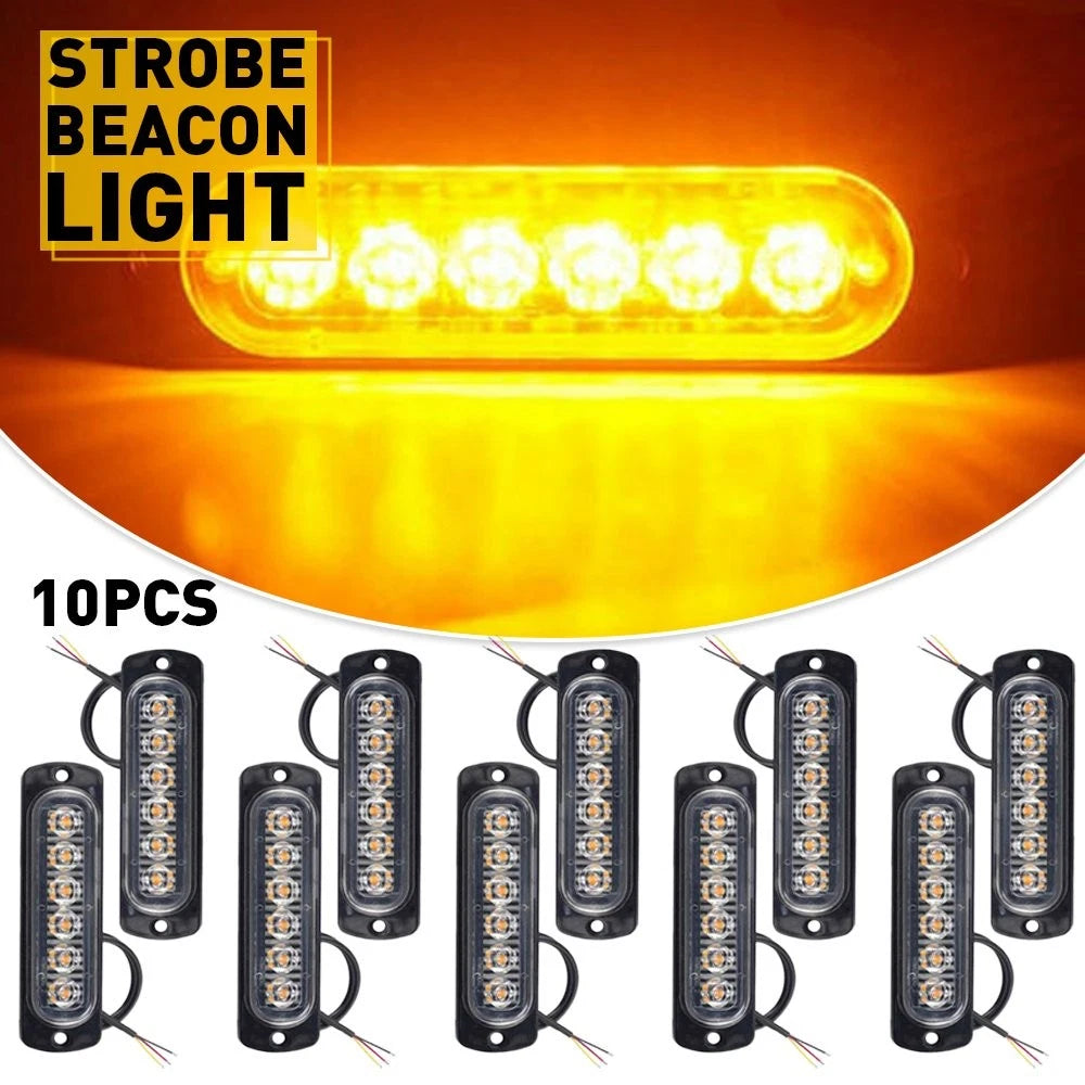 10X 6 Amber Car Truck LED Strobe Emergency Beacon Warning Hazard Flash Light Bar 6B93BC-57