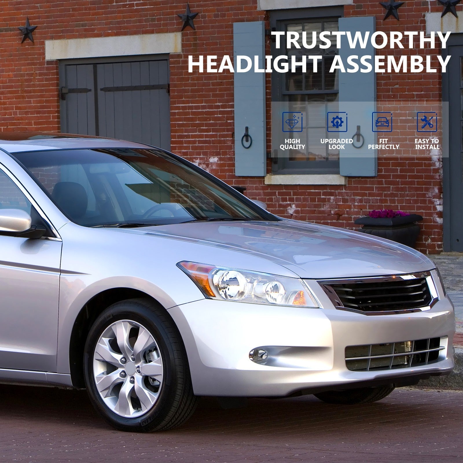 Pair Kit Headlights Assembly For 2008-2012 Honda Accord 2.4L 3.5L Chrome Amber 6B93BC-57