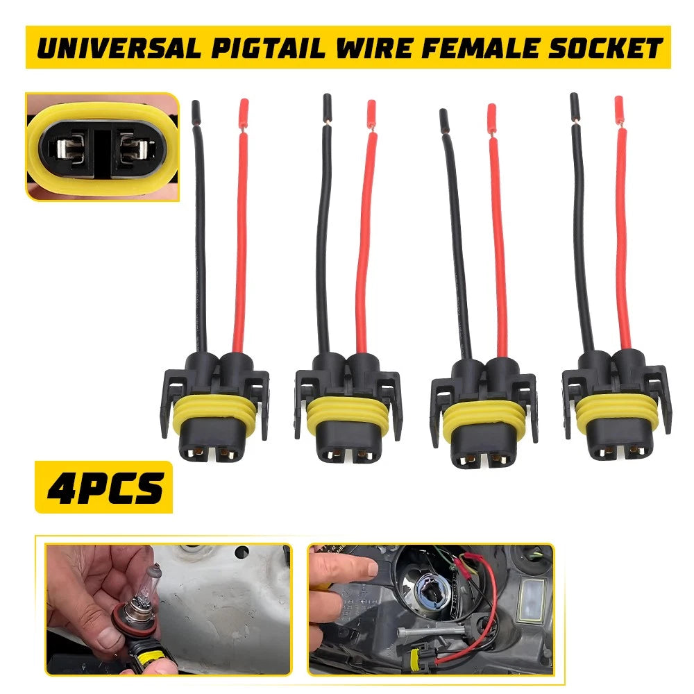 4X H11 H8 Female Connector Socket Wiring Harness Pigtail Adapters Replacement EA 6B93BC-57