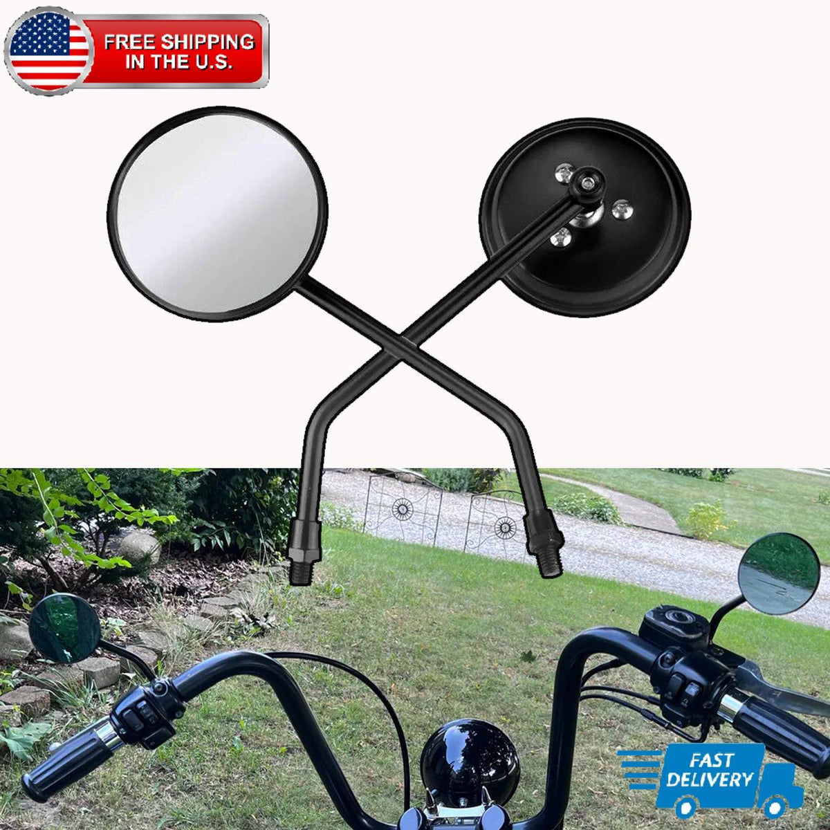Black Motorcycle Rearview Mirrors For Yamaha V Star 1300 1100 950 650 250 10MM