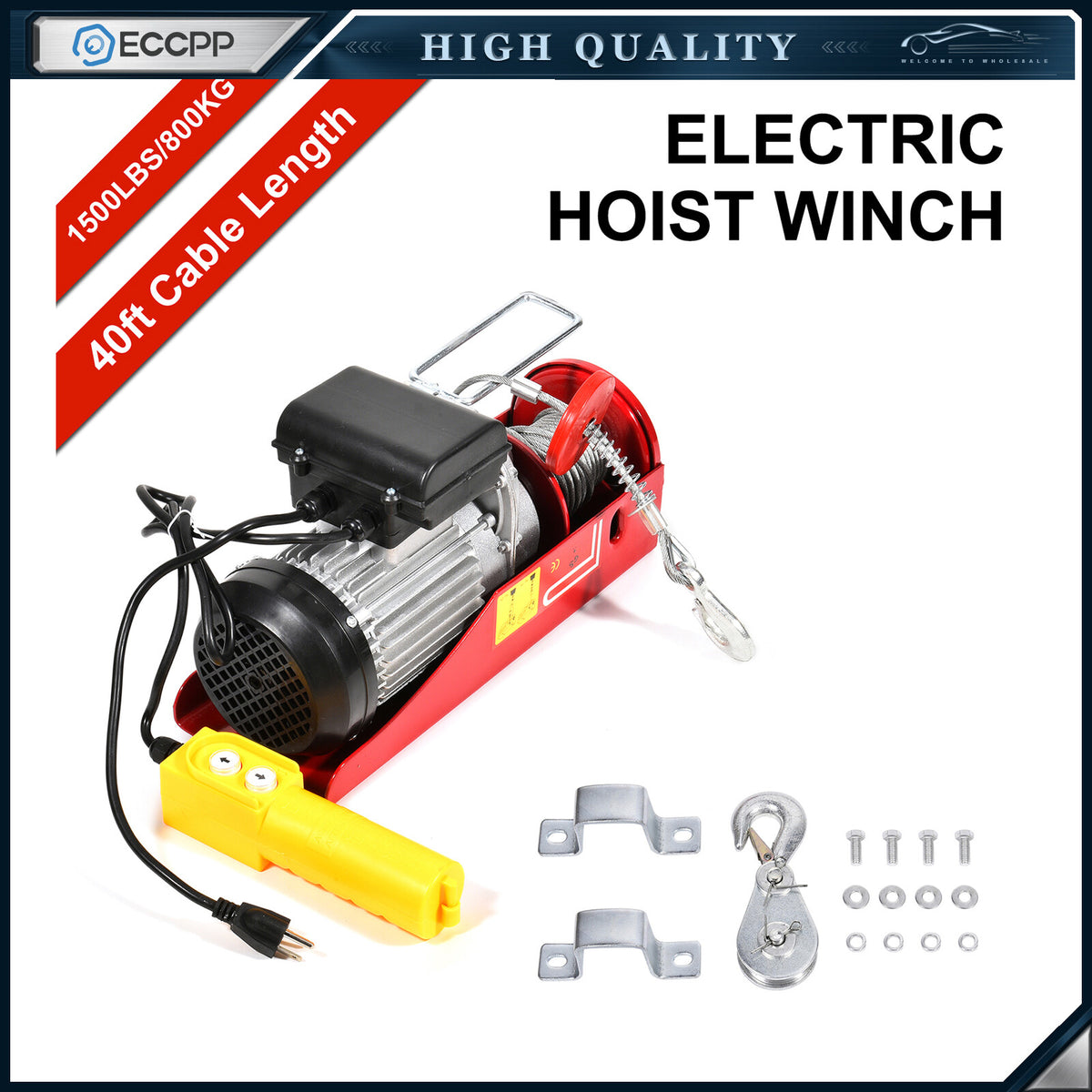 1500lb 700kg Electric Hoist Winch Lifting Engine Crane Automotive Steel Garage