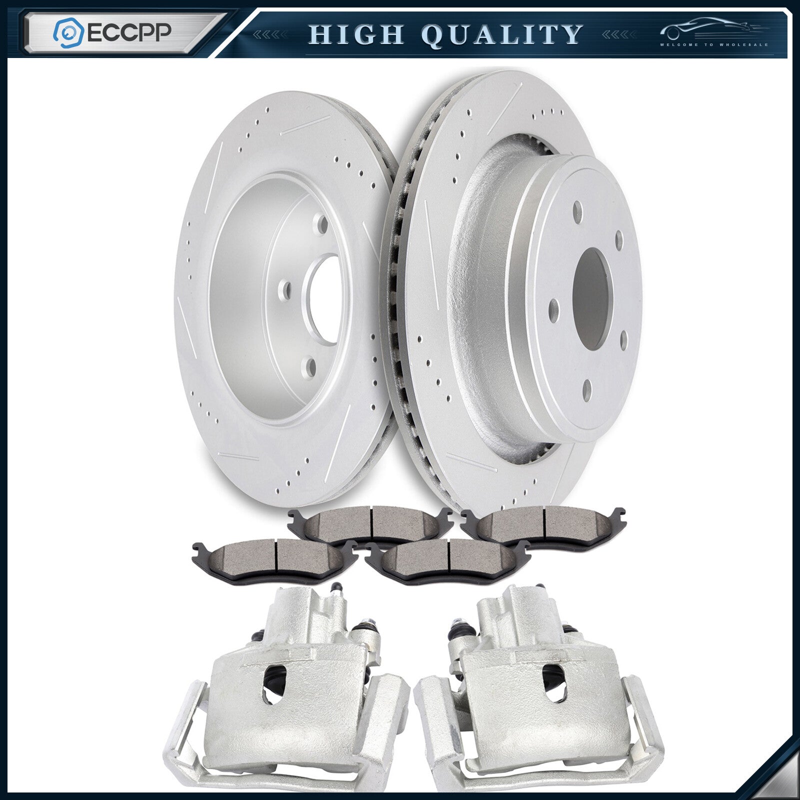 Rear Brake Calipers Brake Rotors Brake Pads Set 8Pcs For 2004-2009 Dodge Durango 6B93BC-57