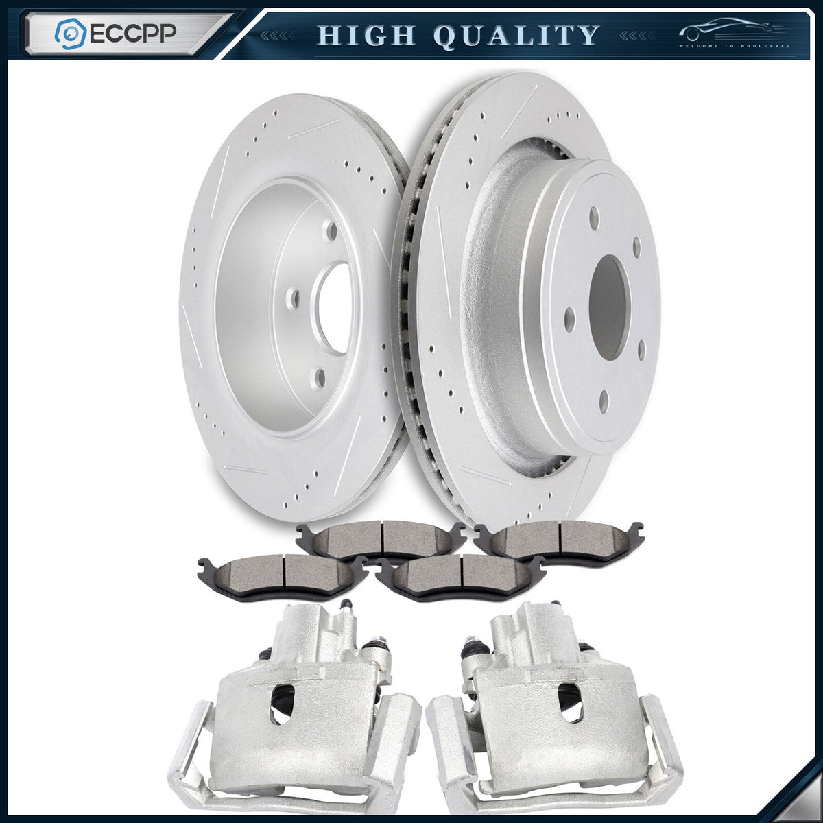 Rear Brake Calipers Brake Rotors Brake Pads Set 8Pcs For 2004-2009 Dodge Durango 6B93BC-57