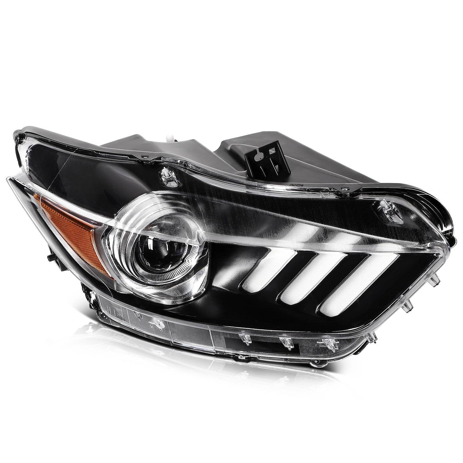 Pair Kit HID Headlights Assembly For 2015-2017 Ford Mustang Black Amber 6B93BC-57