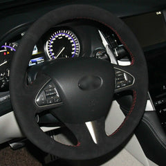 Top Black Suede Steering Wheel Hand-stitch on Wrap Cover For Infiniti Q50 2014