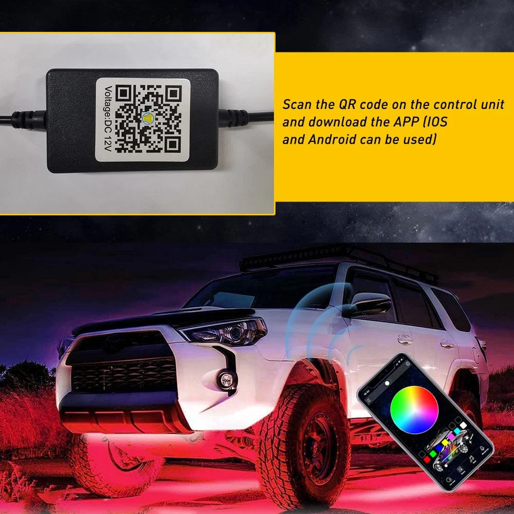 4 pcs RGB Under Car Strip Light Kit 210 LED Neon Tube Underglow Underbody System 6B93BC-57