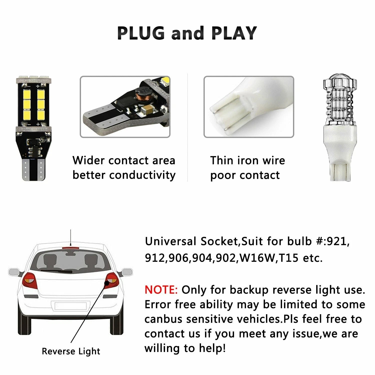 10X 912 921 T15 W16W Backup Reverse Light Super Bright White Canbus LED Bulb EA 6B93BC-57