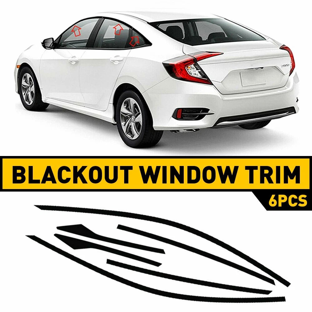 Chrome Delete Blackout Window Trim Gloss Black For 16-2021 Honda Civic Sedan EOA 6B93BC-57