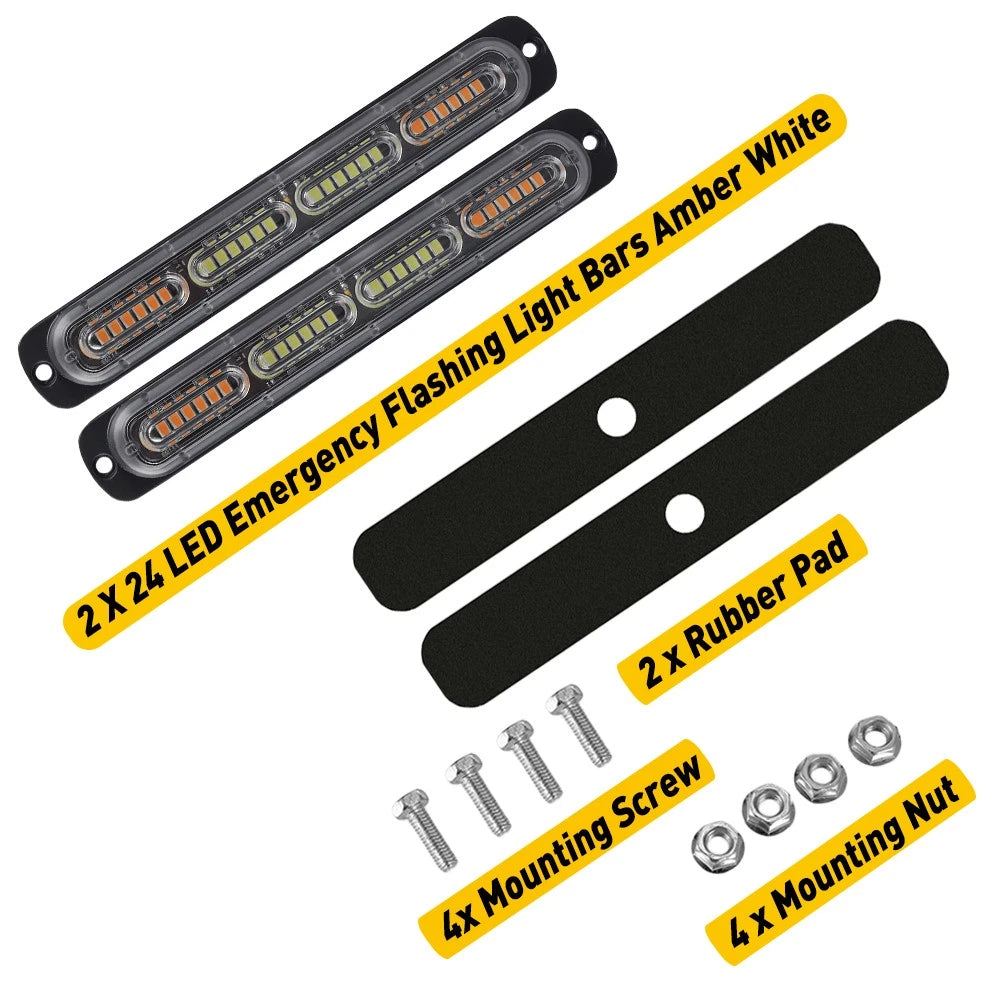 2x 18 Flashing LED Amber/White Strobe Marker Light Flashing Light Bar Car 12V EA 6B93BC-57