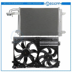 AC Condenser Cooling Fan Kit For 2005-2010 Volkswagen Jetta 2006-2013 Audi A3 6B93BC-57
