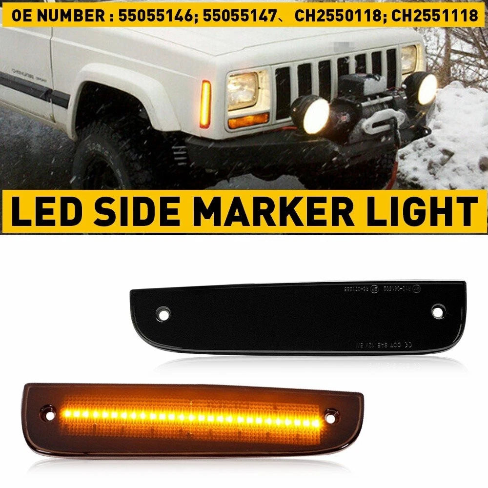 For 97-01 Jeep Cherokee Amber Smoked LED Front Side Corner Parking Marker Lights 6B93BC-57