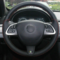 Top Black Leather Steering Wheel Hand-stitch on Wrap Cover For Jaguar XF