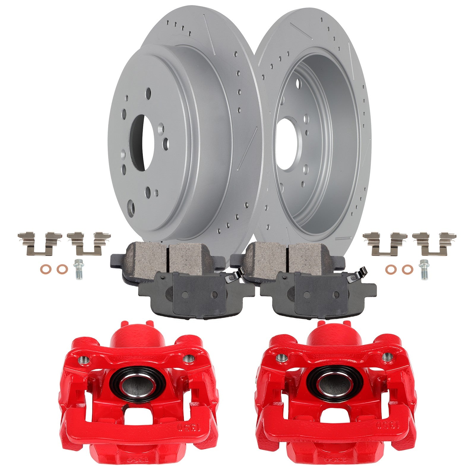 Rear L+R Brake Calipers w/ Bracket Ceramic Pad Slotted Rotor For 01-06 Acura MDX 6B93BC-57