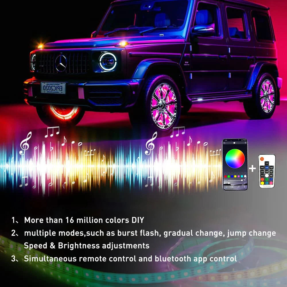 4x 15.5'' RGB Wheel Ring Lights LED Light For Truck Car Rim Lights Bluetooth APP 6B93BC-57