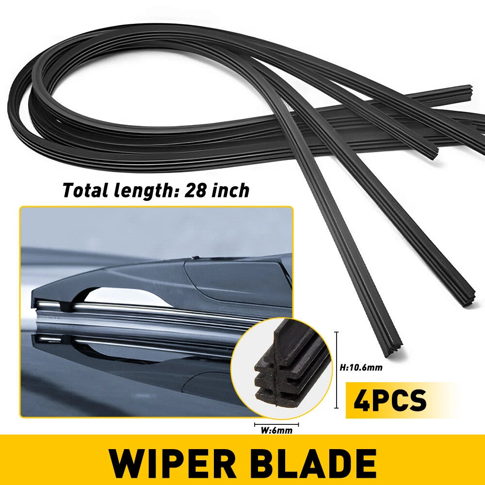4PCS 28" 6mm Car Bus Rubber Universal Frameless Windshield Wiper Blade Refill US 6B93BC-57