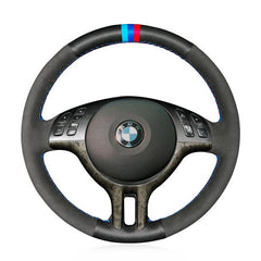 Hand-Sewing Black Suede & PU Leather Steering Wheel Covers Wrap For BMW E39 E46