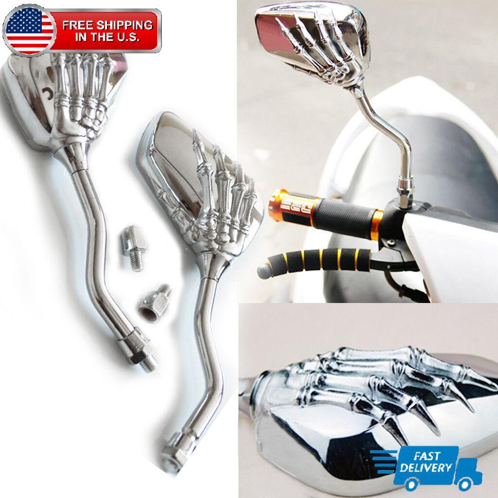 Universal Chrome Skeleton Skull Hand Claw Motorcycle Rear View Mirrors 8mm 10mm