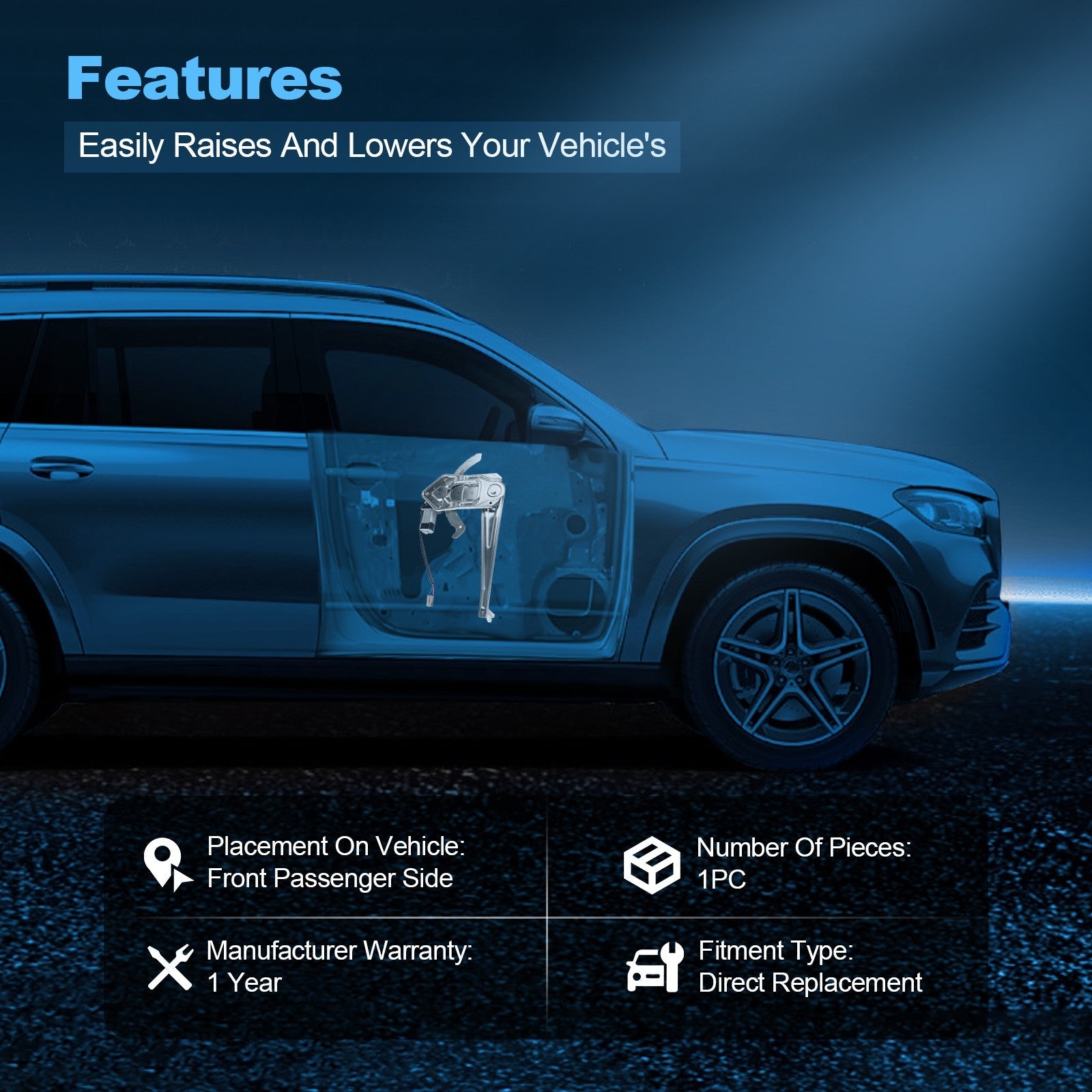 For 1993-11 Ford Ranger Front Right Passenger RH Power Window Regulator w/Motor 6B93BC-57