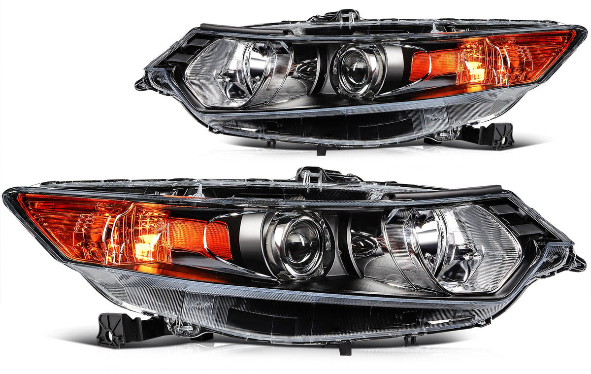 Pair Halogon Headlights Assembly For 2009-2014 Acura TSX 2.4L 3.5L Black Amber 6B93BC-57