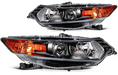 Pair Halogon Headlights Assembly For 2009-2014 Acura TSX 2.4L 3.5L Black Amber 6B93BC-57