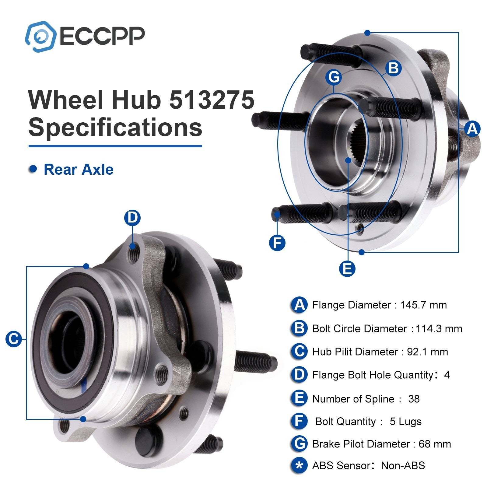 1Pc Front Wheel Hub Bearing Assembly For Ford Taurus Flex Lincoln MKT MKS 5 Lug 6B93BC-57