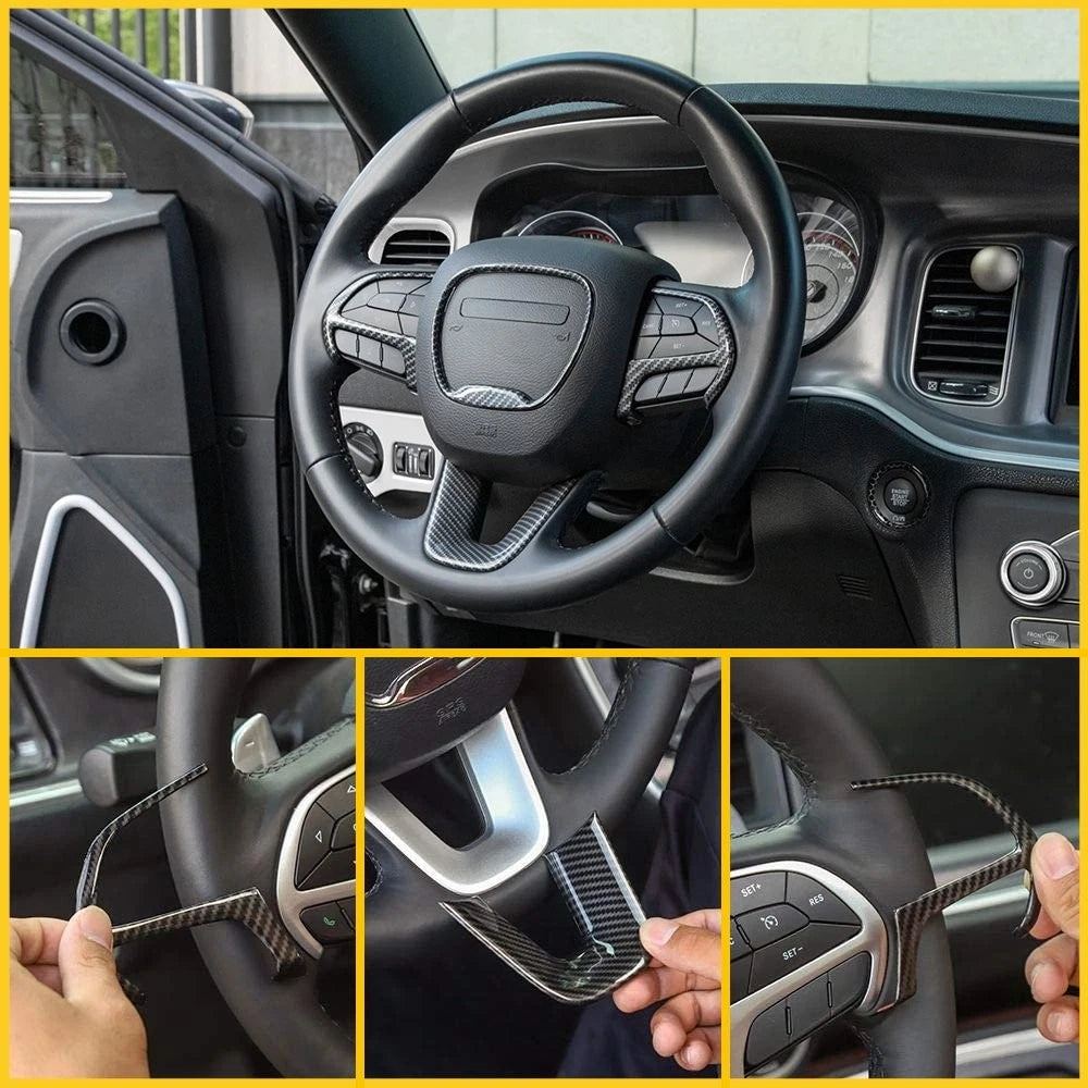 Carbon Fiber Steering Wheel Trim Cover for 15+ Dodge Challenger Charger USEOA 6B93BC-57