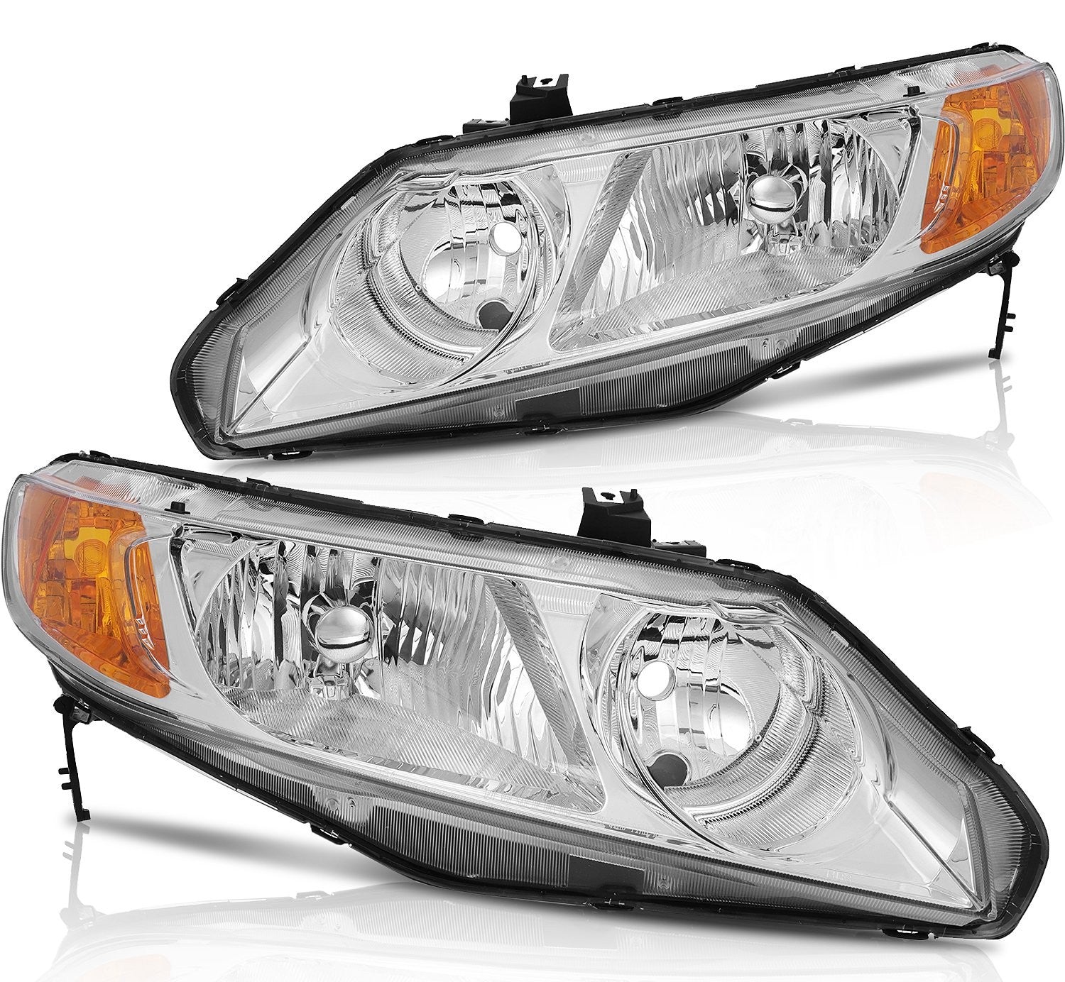 ECCPP Headlights Assembly For Honda Civic 1.3L 1.8L 2.0L 2006-2011 Pair Chrome 6B93BC-57