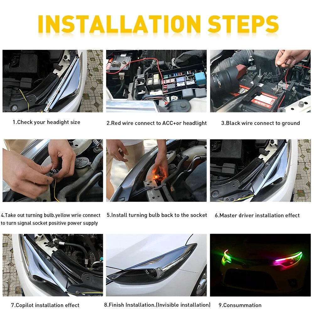 2x 60CM RGB Dream Car Color LED Headlight Strip Light DRL Daytime Running Light 6B93BC-57