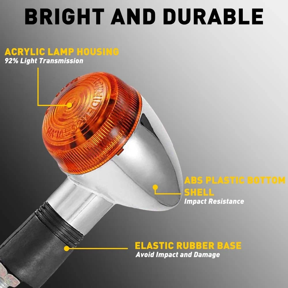 2x For Honda Motorcycle Amber Chrome LED Turn Signal Light Bullet Brake Blinker 6B93BC-57