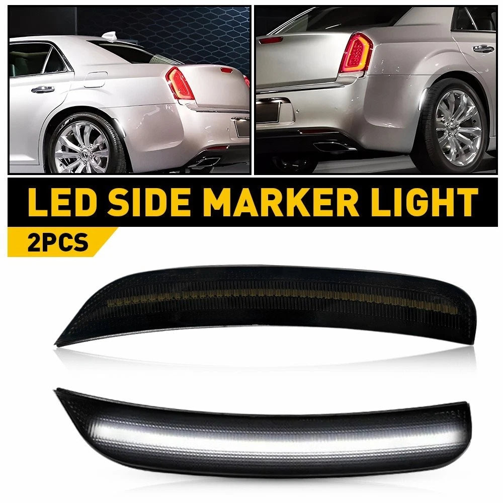For Chrysler 300 2015-2023 White LED Rear Side Marker Lights Lamps Smoked Lens A 6B93BC-57