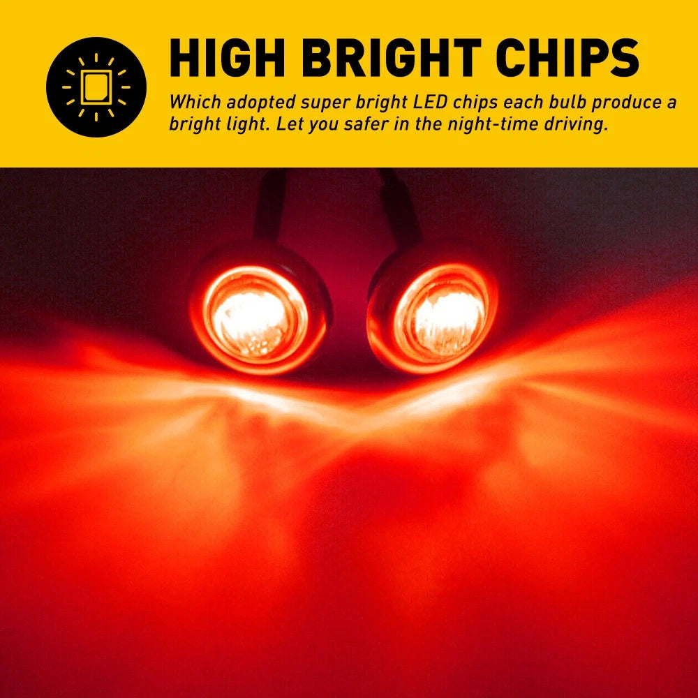 20X 3/4" 12V Side Marker LIGHTS LED Bullet Truck Red Trailer RV Round W/ Base Ma 6B93BC-57