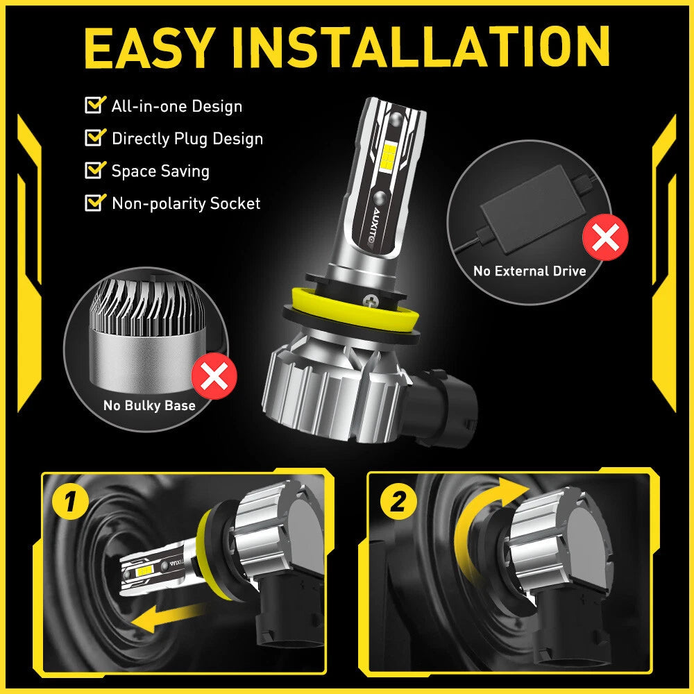 2X AUXITO H11 LED Headlight Kit Bulbs High Low Beam Super White 40000LM E2 EOA AUXITO